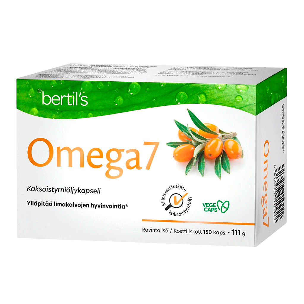 Korkealaatuiset Omega7 Kaksoistyrniöljykapselit tukevat limakalvojen ja ihon hyvinvointia sisältämiensä rasvahappojen, kasvisteroleiden ja antioksidanttien avulla - Outletapteekki