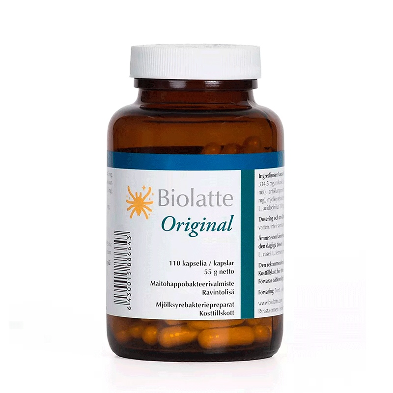 Biolatte Original maitohappobakteeri L. casei, L. fermentum, L. acidophilus, S. thermophilus, E. faecium.