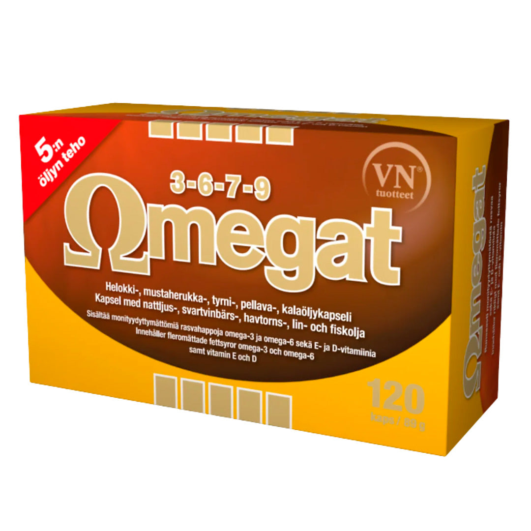 Kaikki omega-sarjan rasvahapot samassa valmisteessa omega 3 6 7 9 - Outletapteekki