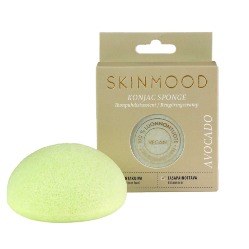 SkinMood® Avocado Konjac-sieni on helppokäyttöinen ihonhoidon ihmesieni, joka kuorii, puhdistaa, hoitaa ja ravitsee ihoa hellävaraisesti ilman kemikaaleja -  Outletapteekki