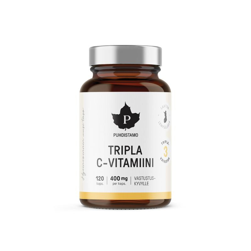 Vastustuskyky, väsymys ja uupumus.
Vahva ja ainutlaatuinen yhdistelmä tehokkaasti imeytyviä C-vitamiinien muotoja, Camu camu -marjajauhetta ja sitrusbioflavonoideja - Outletapteekki